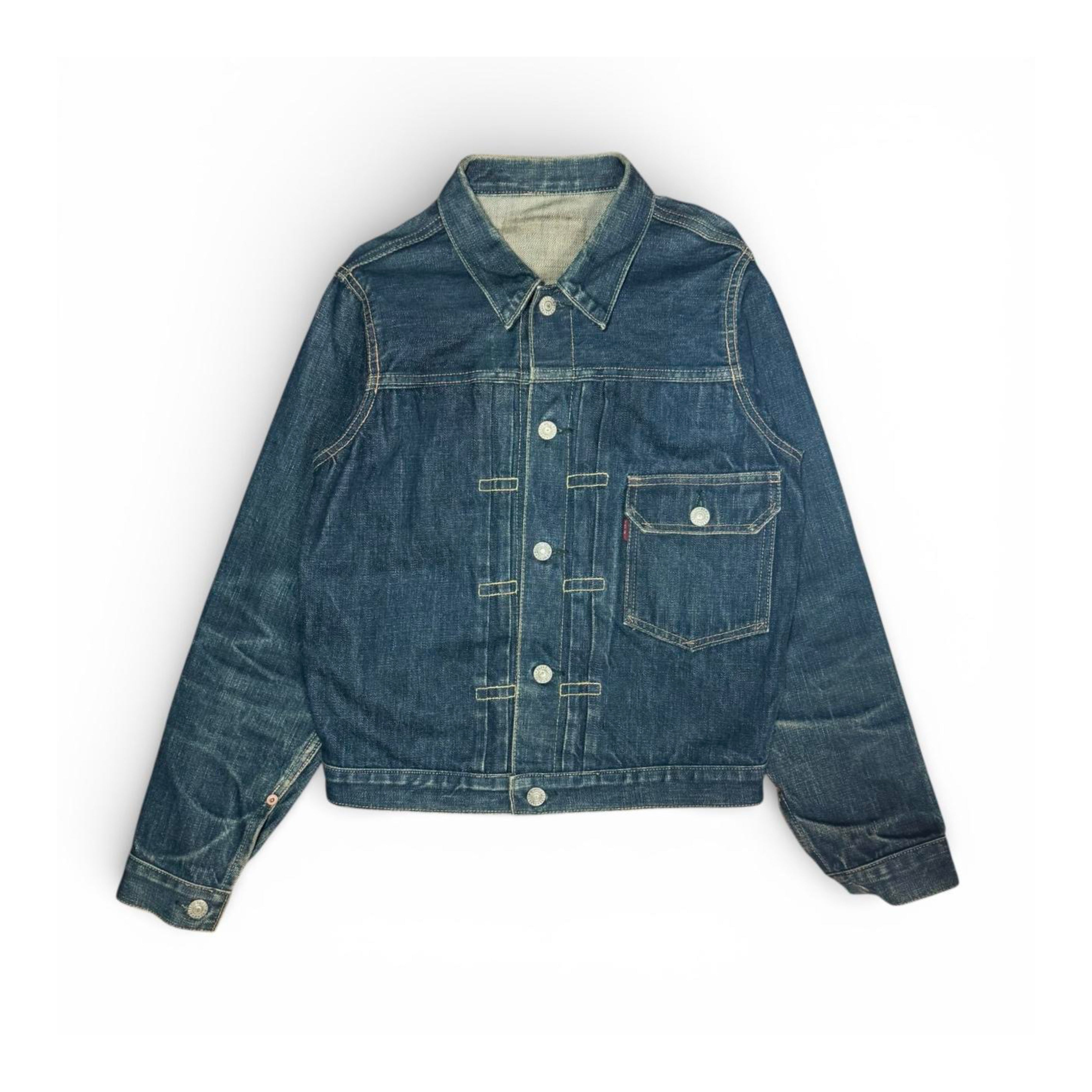 vintage tabloid type 1 style buckle back dark indigo selvedge denim jacket