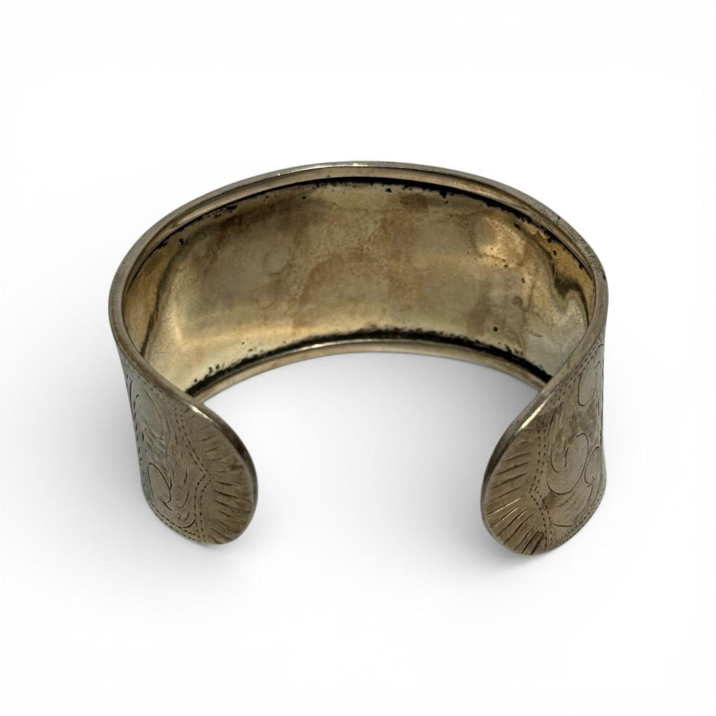 vintage diamond cut engraved sterling silver cuff bracelet