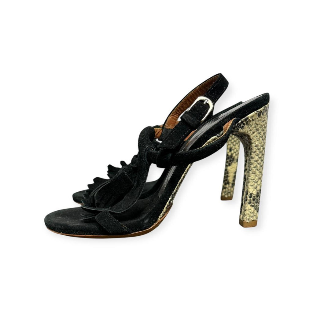 2000s dries van noten suede fringe & embossed snakeskin pumps