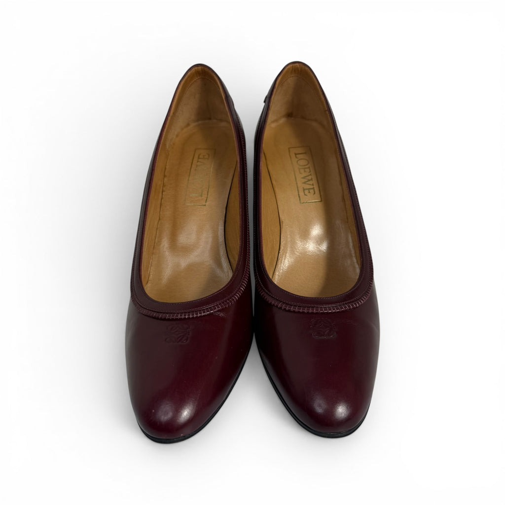 vintage loewe burgundy leather anagram logo pumps