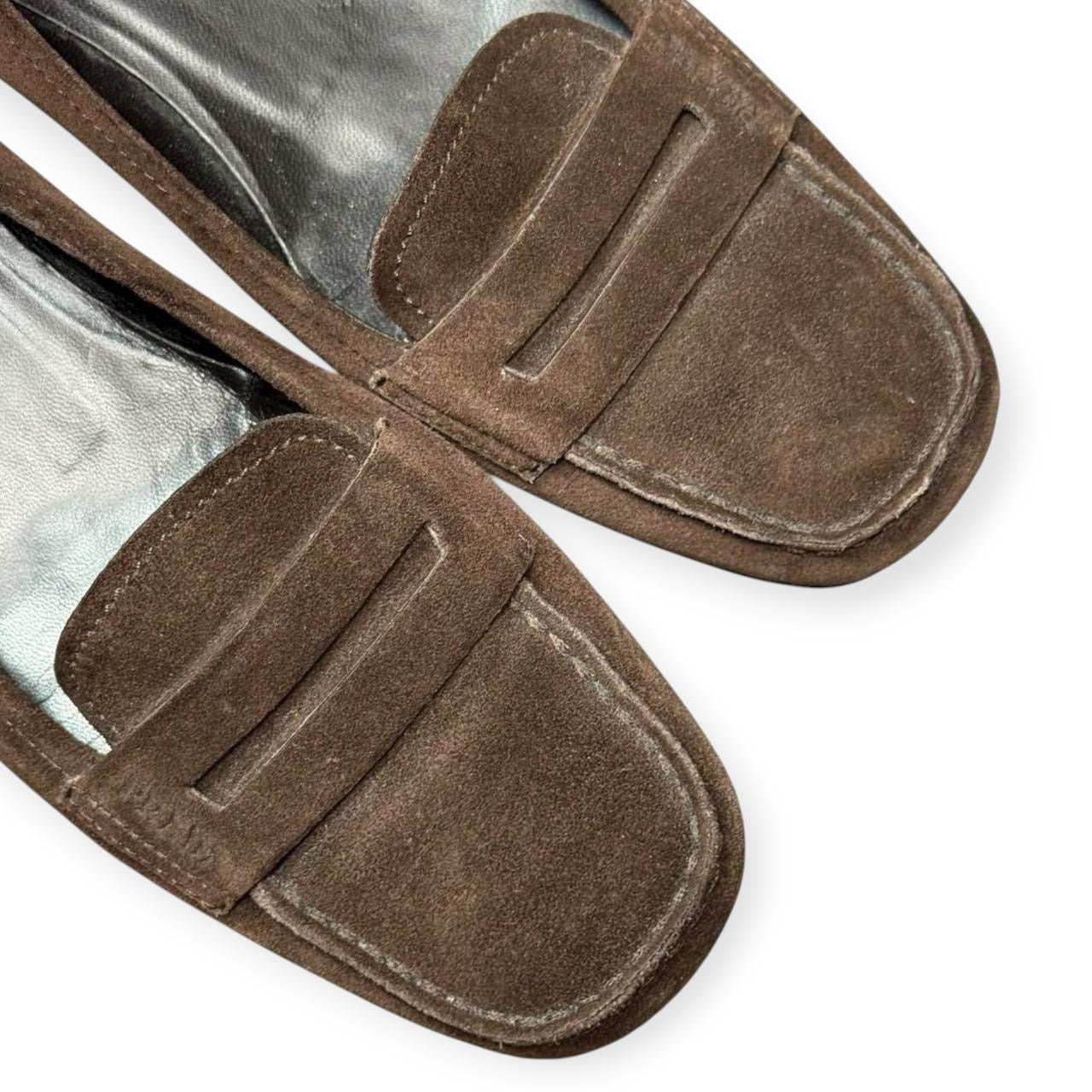 vintage prada suede penny loafers