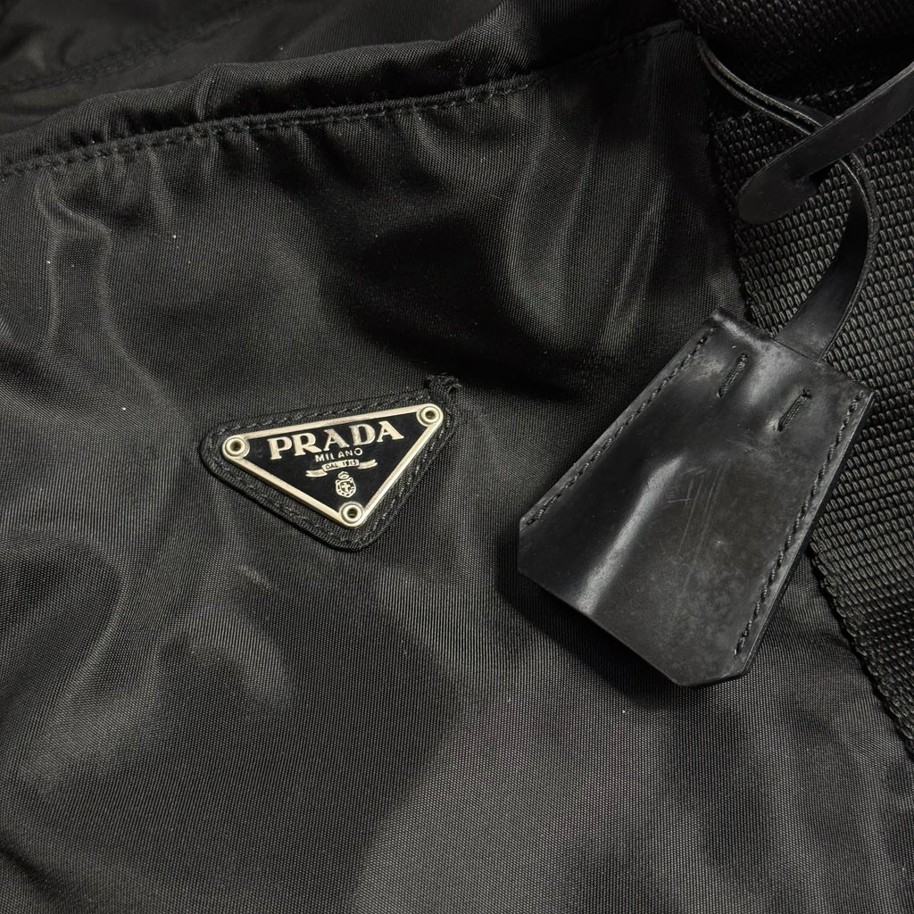vintage 90s prada black tessuto nylon weekender duffle bag