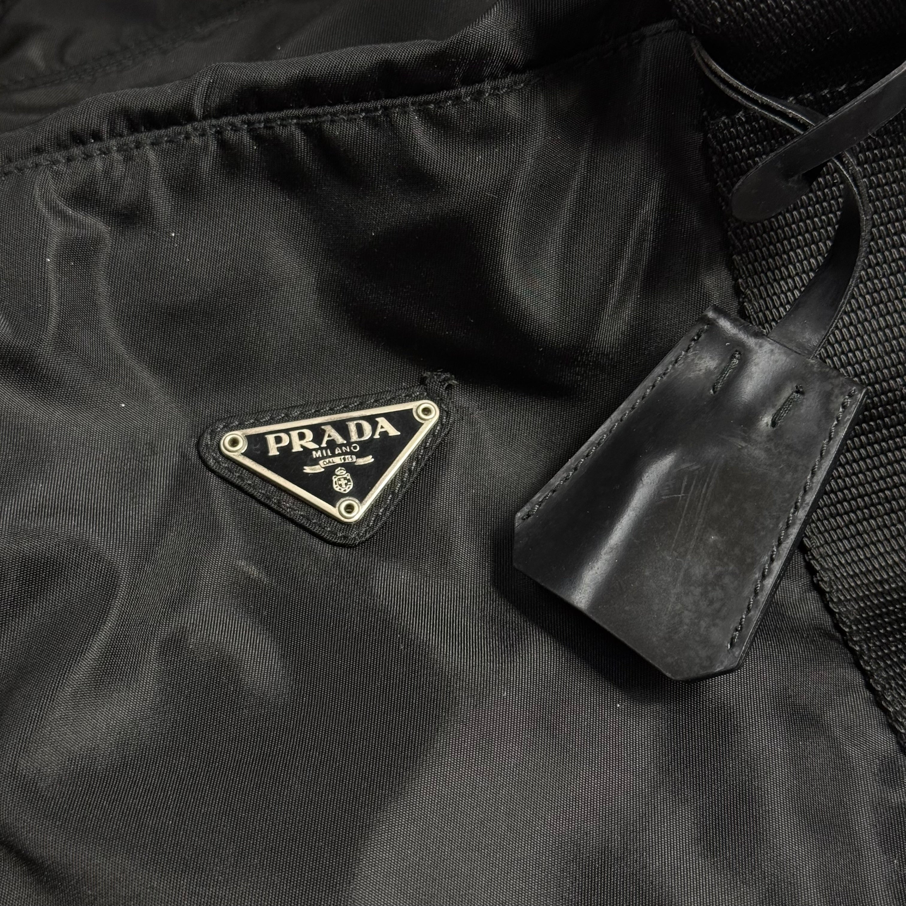 vintage 90s prada black tessuto nylon weekender duffle bag
