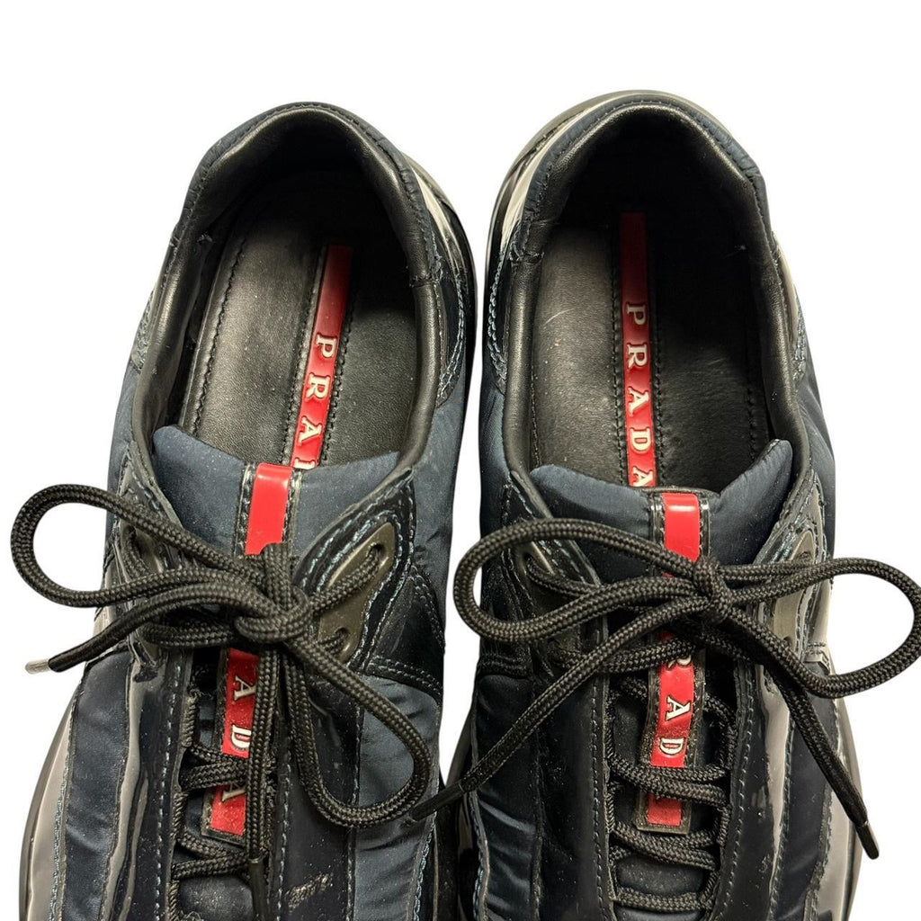 prada america’s cup navy blue patent leather sneakers