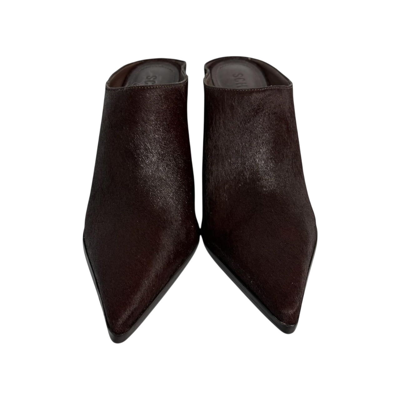 schutz mikki mules in dark red calf hair