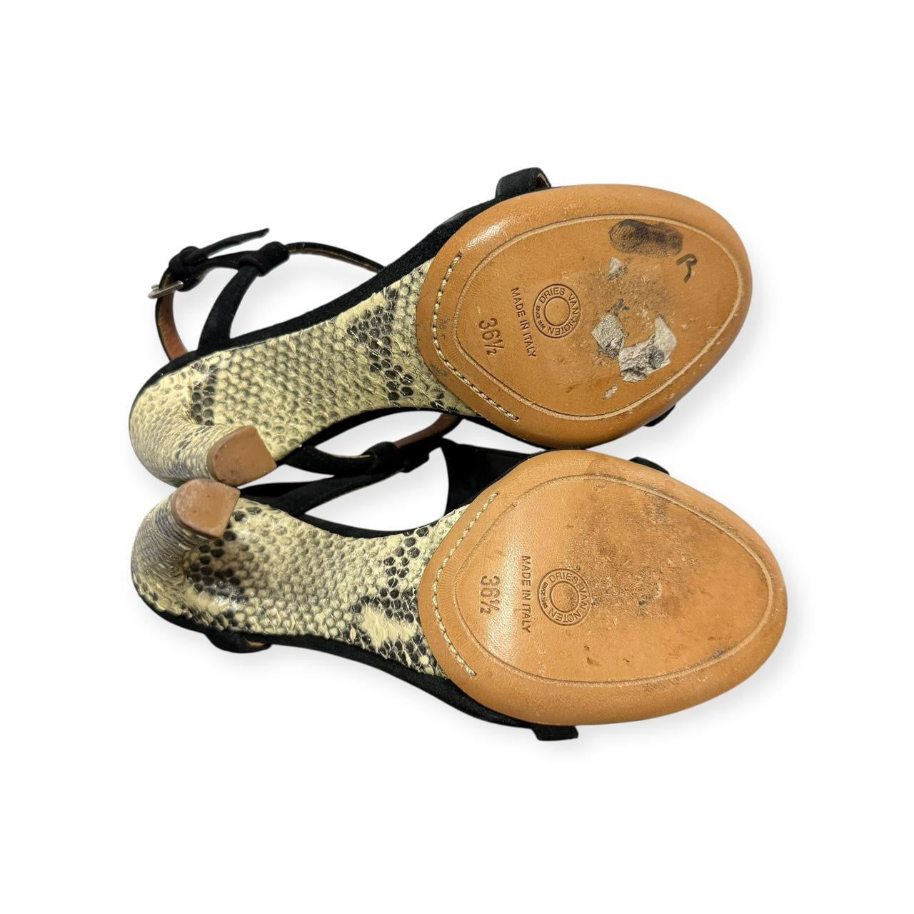 2000s dries van noten suede fringe & embossed snakeskin pumps