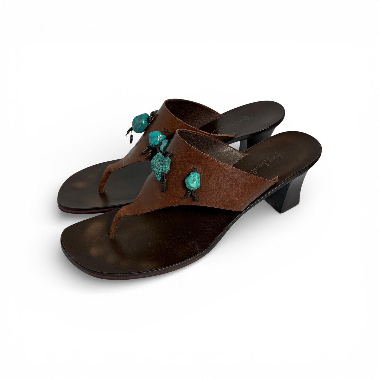 henry beguelin turquoise block heel thong sandals