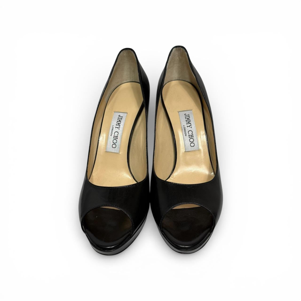 jimmy choo patent leather peep toe pumps