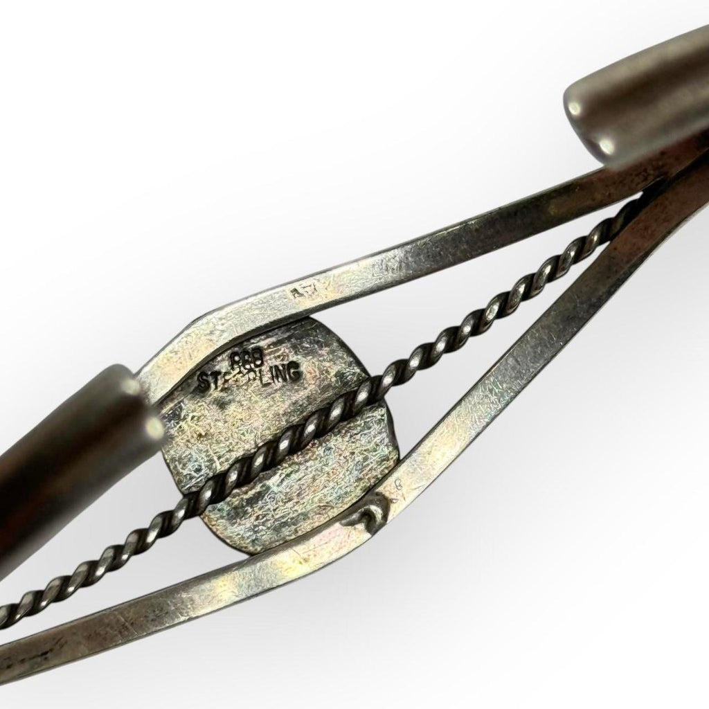 vintage navajo sterling silver & green turquoise cuff bracelet