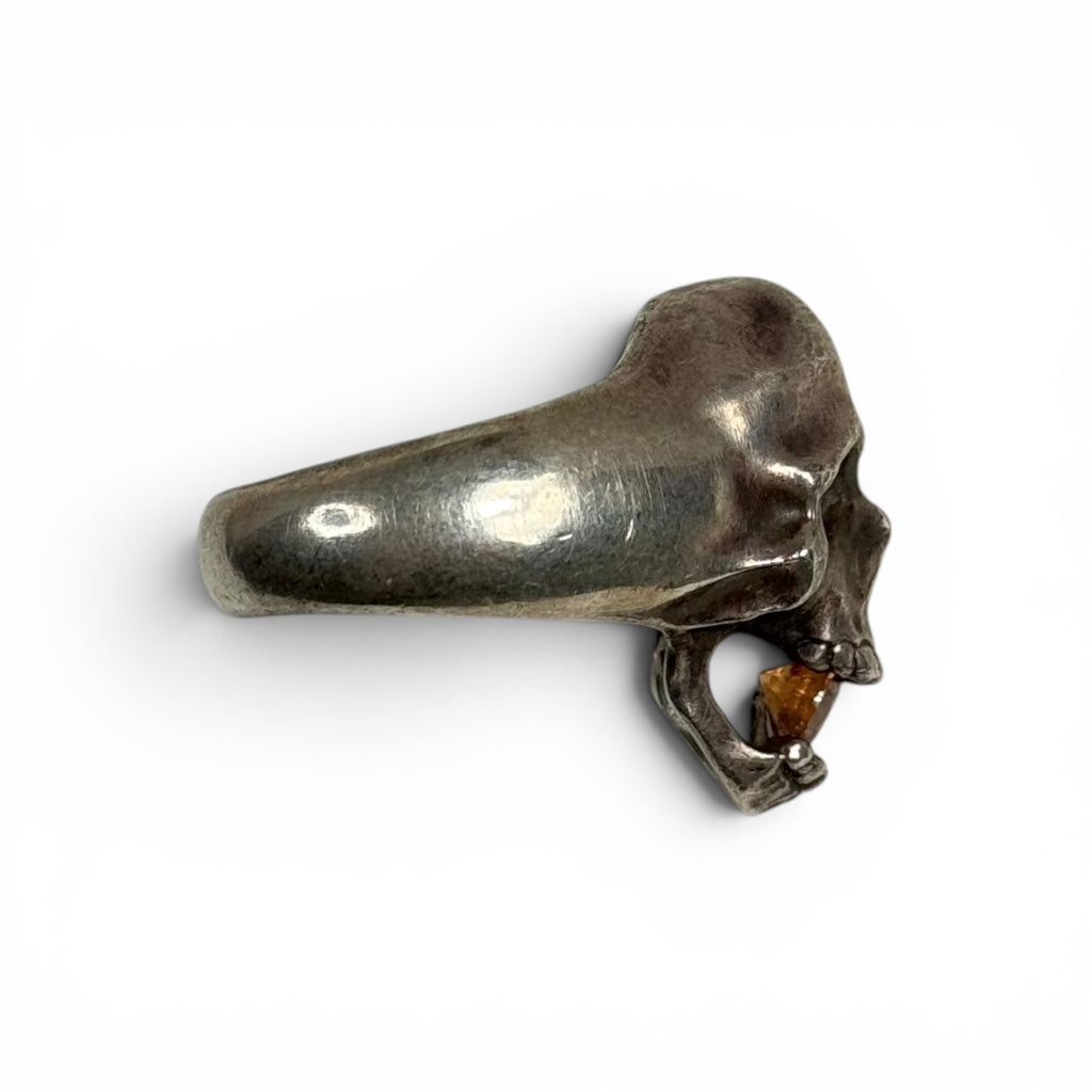 japanese heavy silver + citrine skull ring