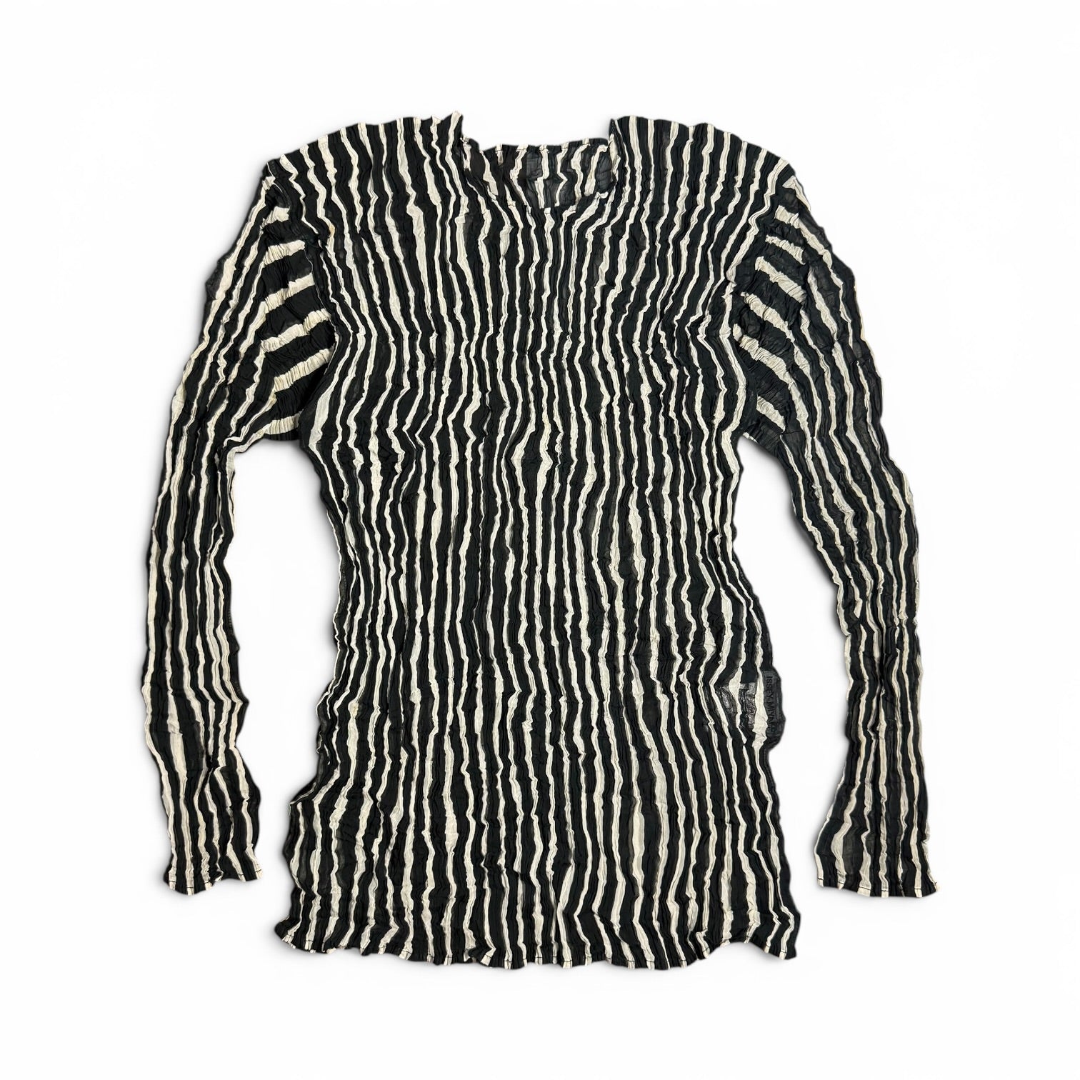 archival 1996 issey miyake mainline striped ripple pleated top + maxi skirt set