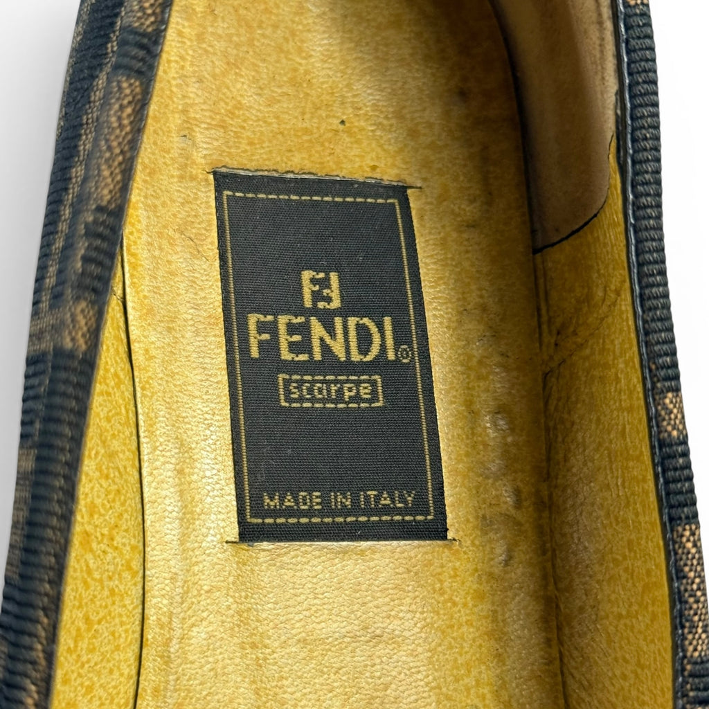 vintage fendi zucca monogram cap toe ballet flats