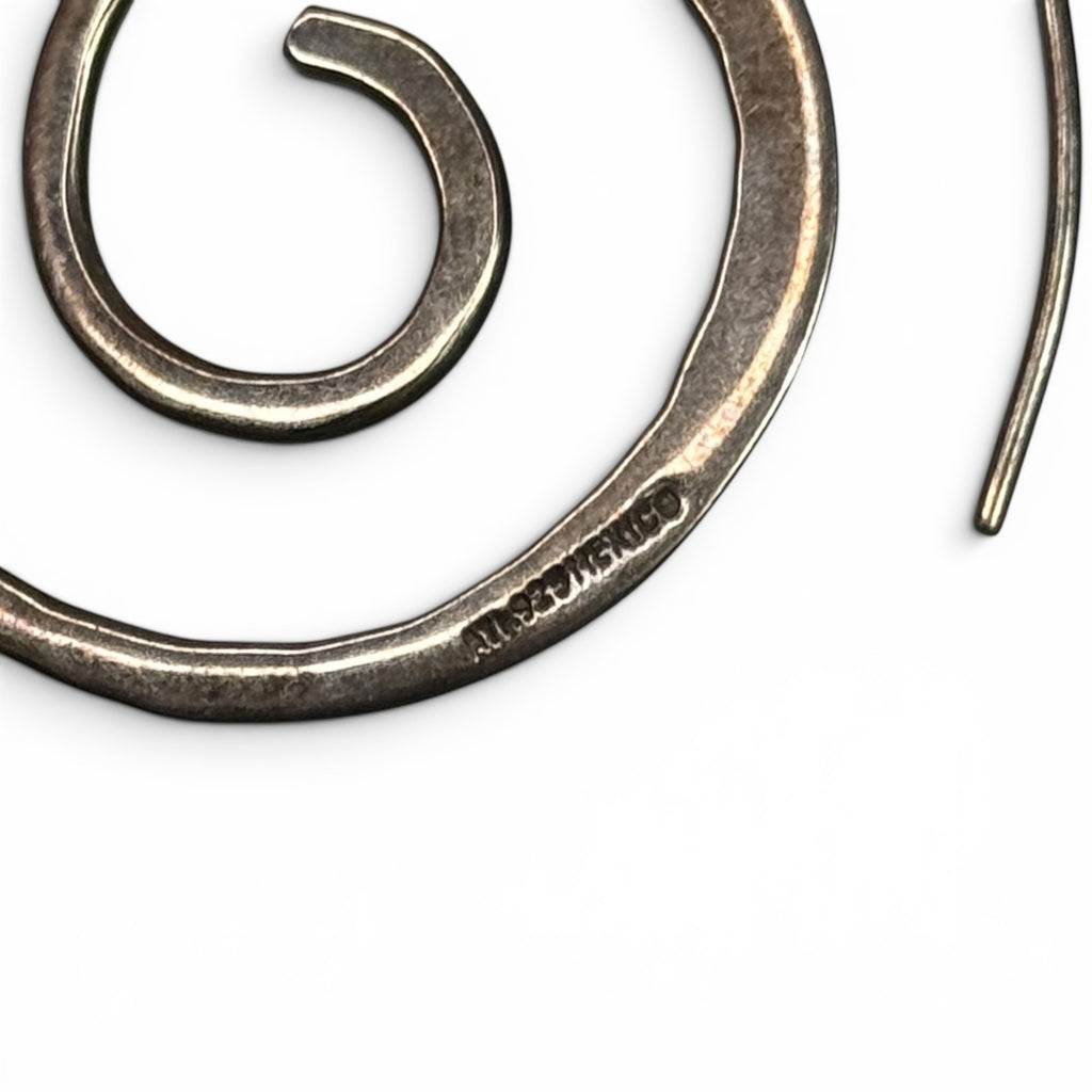 vintage mexican 925 sterling silver hammered spiral swirl threader drop earrings
