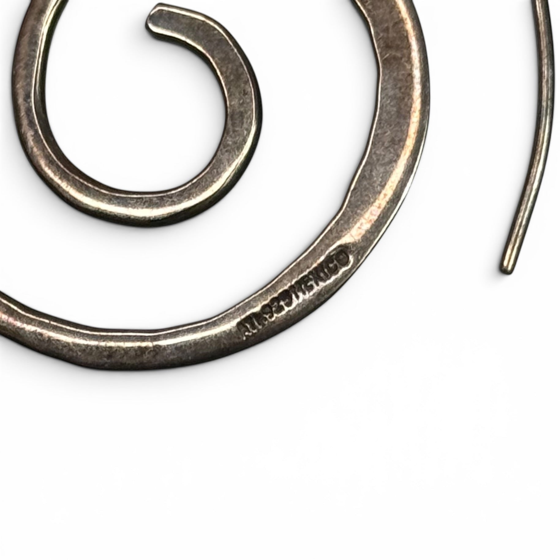 vintage mexican 925 sterling silver hammered spiral swirl threader drop earrings