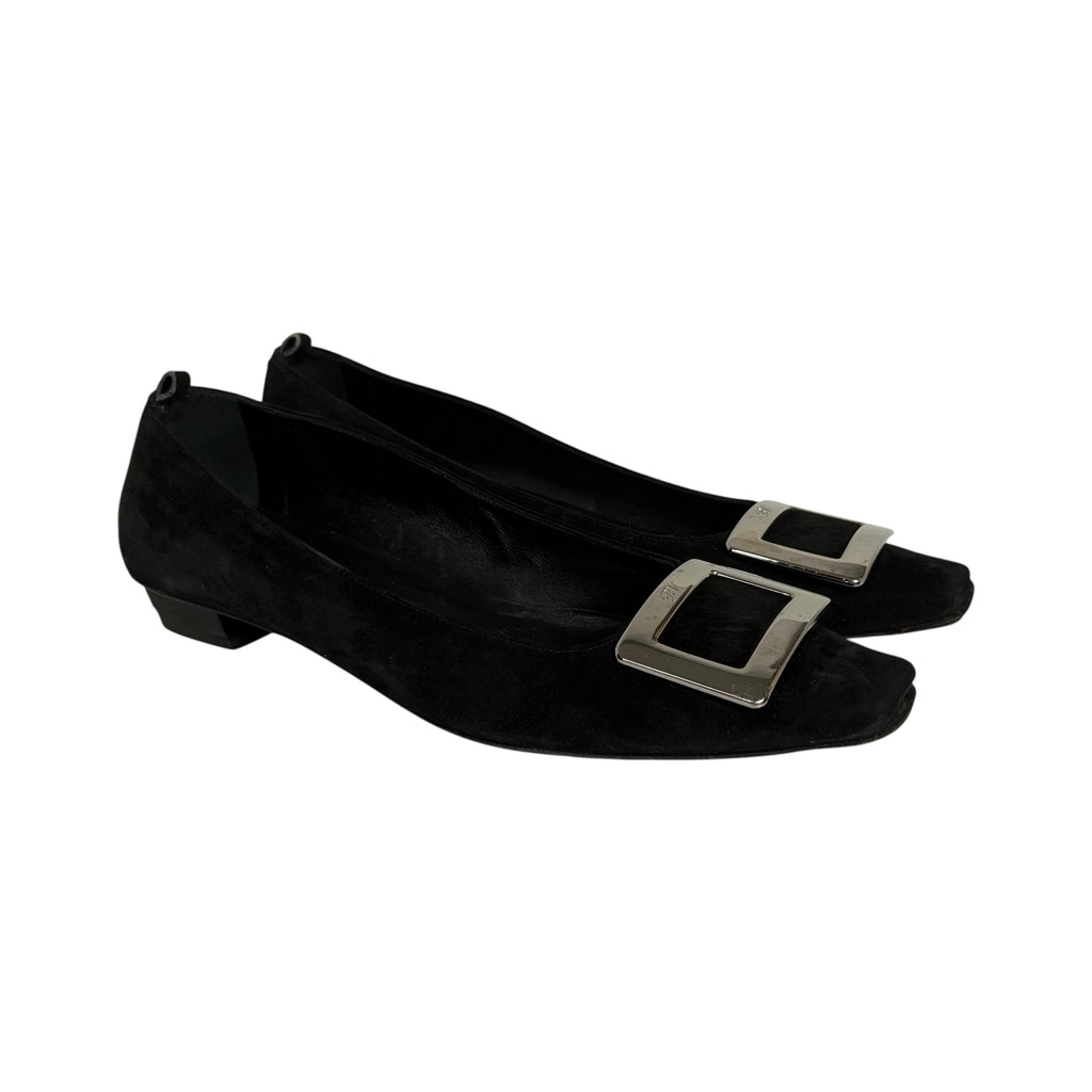 roger vivier paris belle black suede buckle pumps