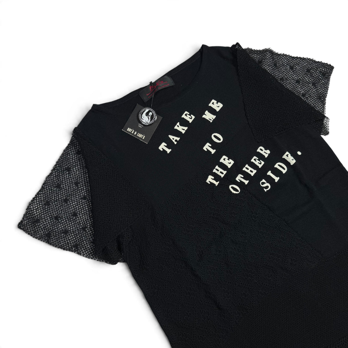 nwt vintage y2k hysteric glamour “take me to the other side” black mesh top