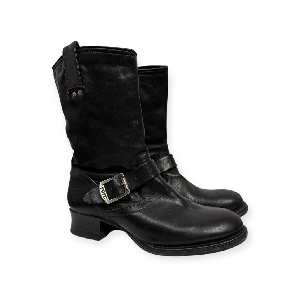 vintage frye black leather moto boots