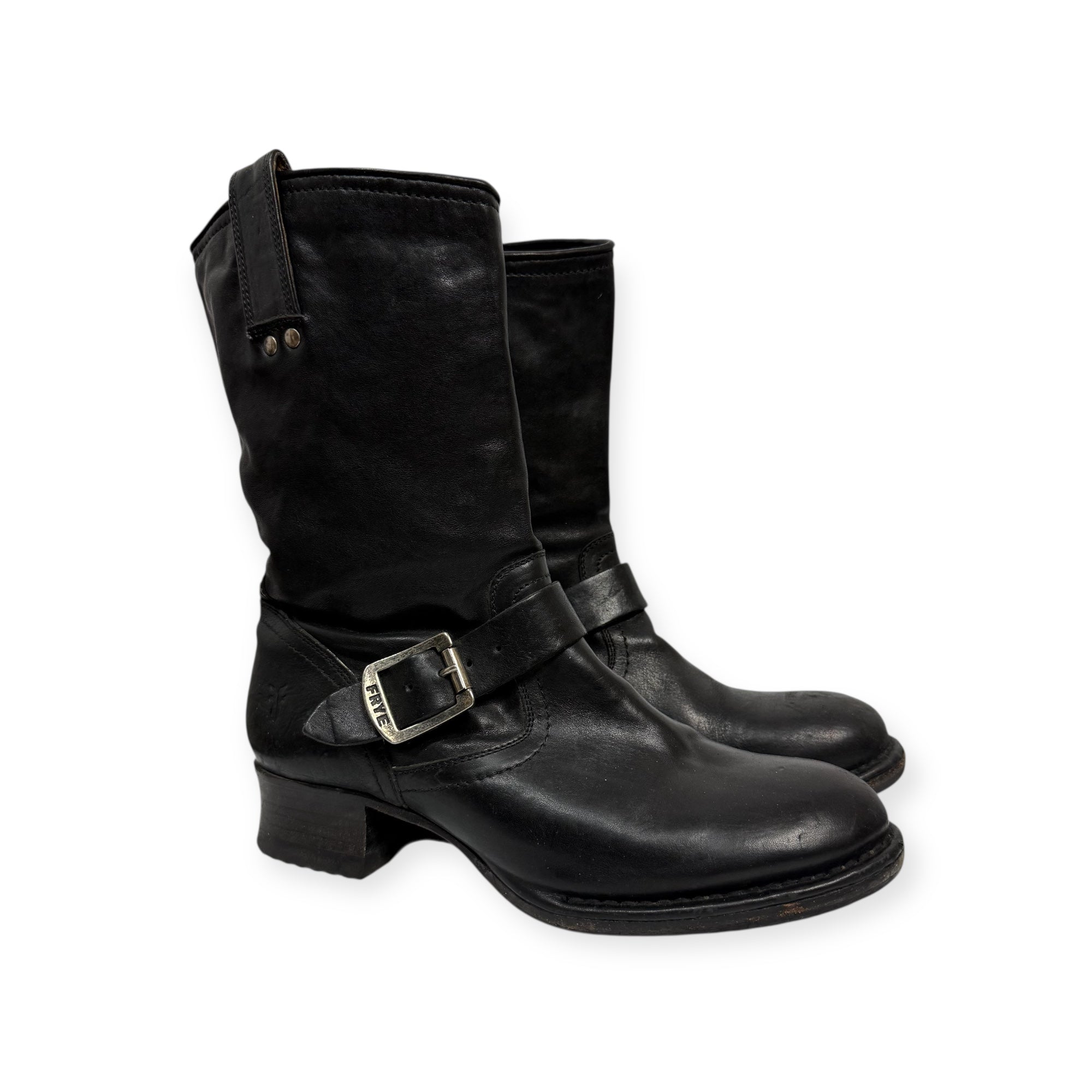 vintage frye black leather moto boots