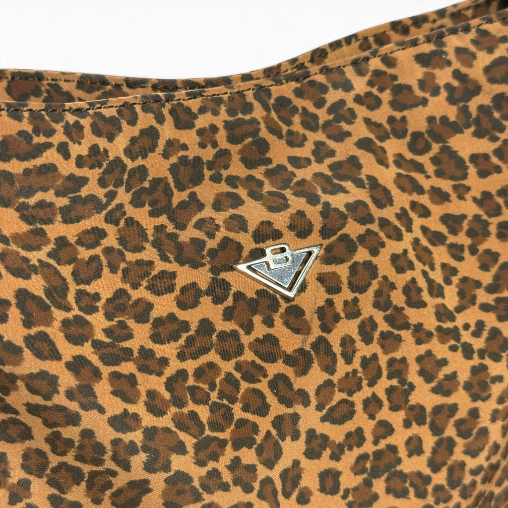 vintage bottega veneta leopard print canvas + leather shoulder bag