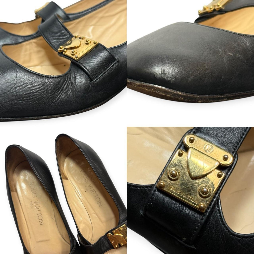 vintage louis vuitton black leather block heel mary janes