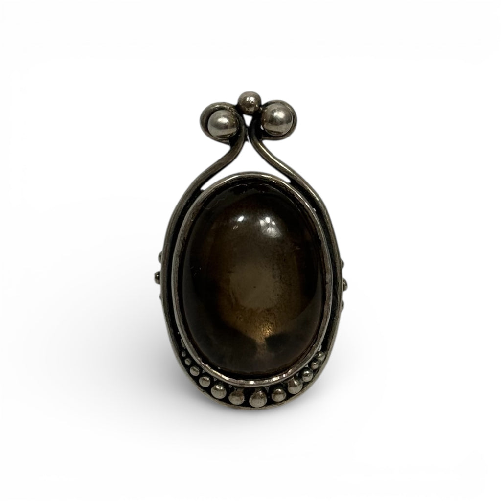 vintage 60s/70s orno poland mcm modernist smoky quartz silver ring