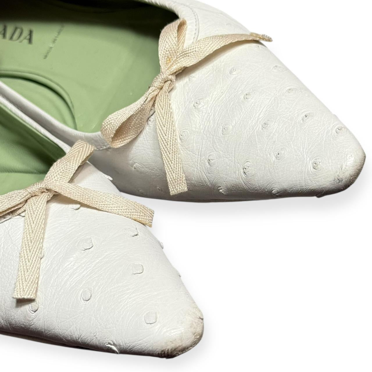 2000s prada ostrich leather pointed toe flats