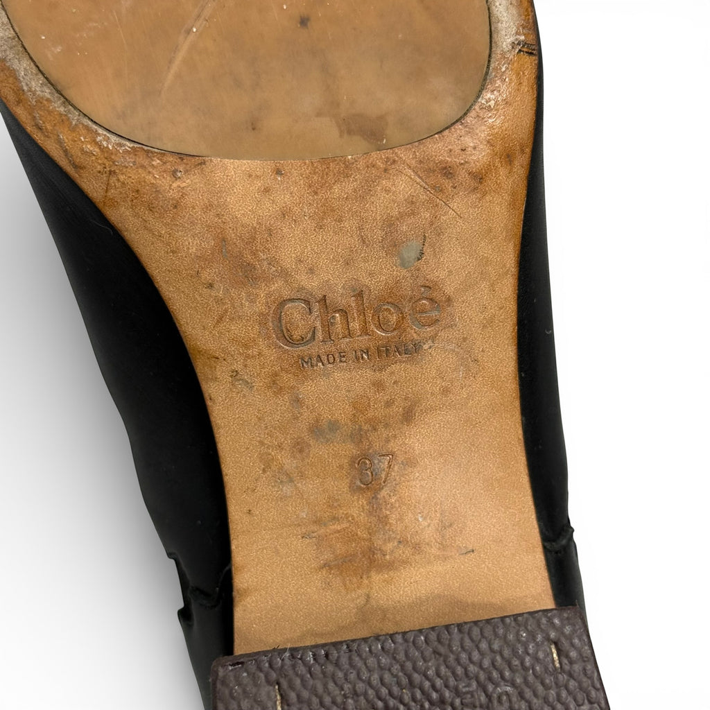 chloé scalloped black leather ankle boots