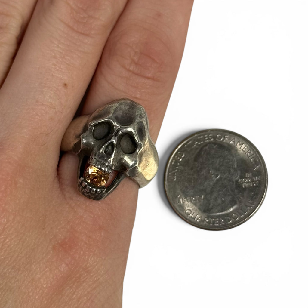 japanese heavy silver + citrine skull ring