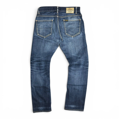 bluco work garment standard distressed indigo japanese denim button fly jeans
