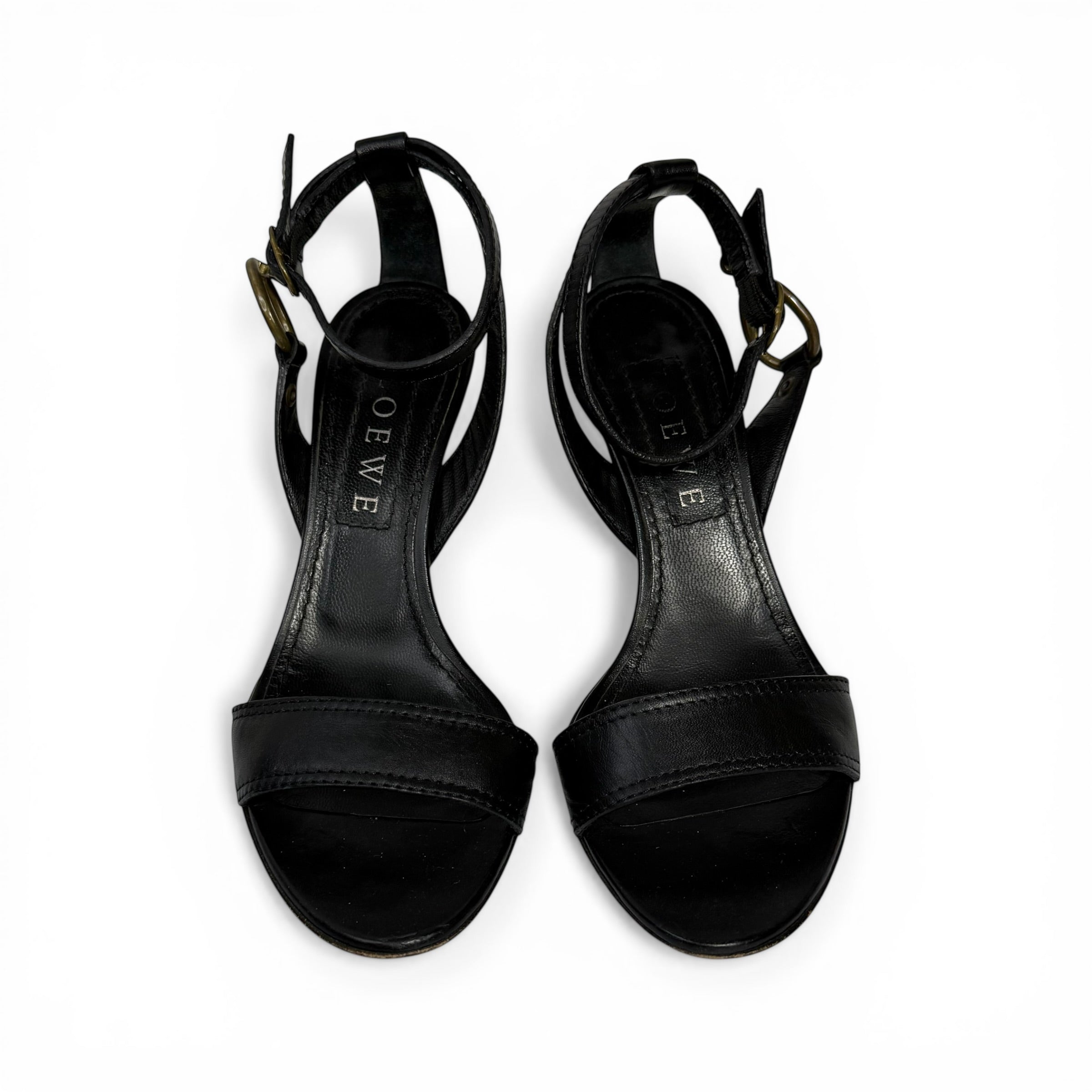 early 2000s loewe strappy brass ring & buckle sandals