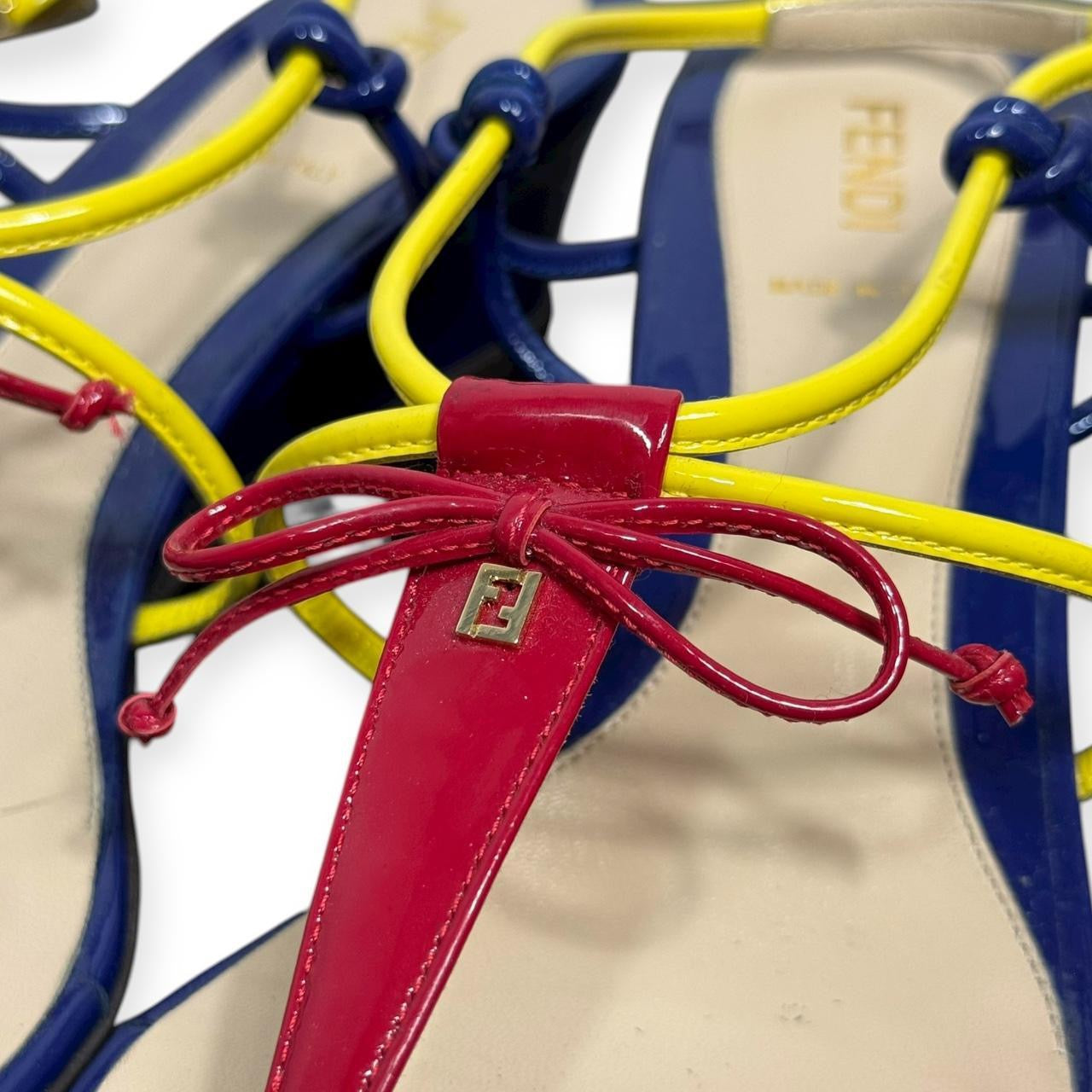 fendi tricolor patent leather thong sandals