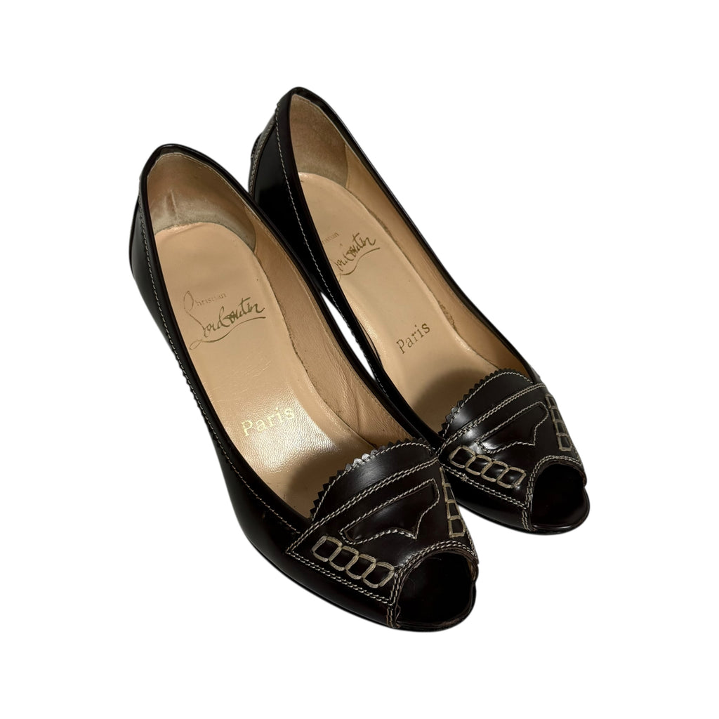 christian louboutin peniche dark brown peep toe pumps