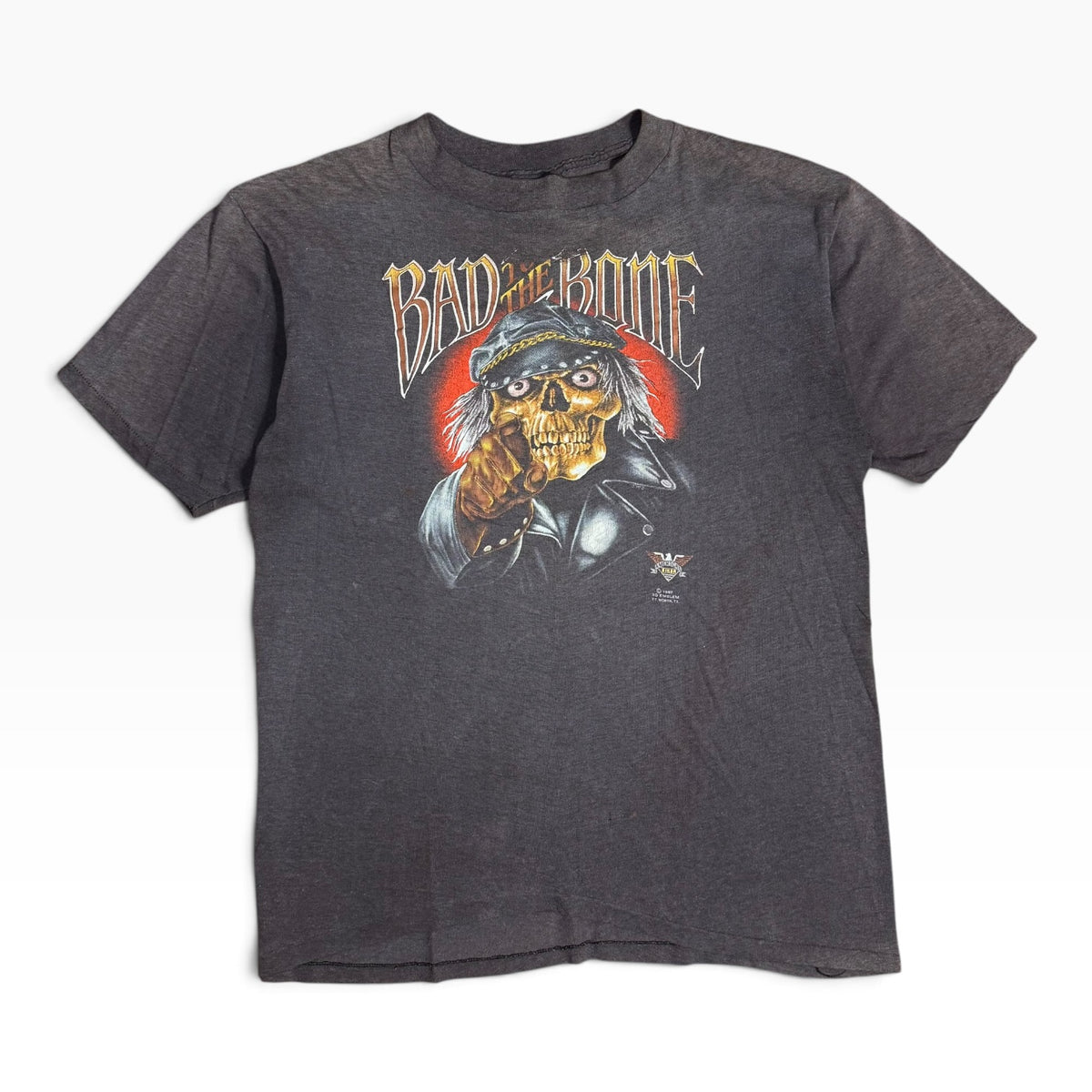 rare vintage 1987 3d emblem bad to the bone biker skull graphic tee
