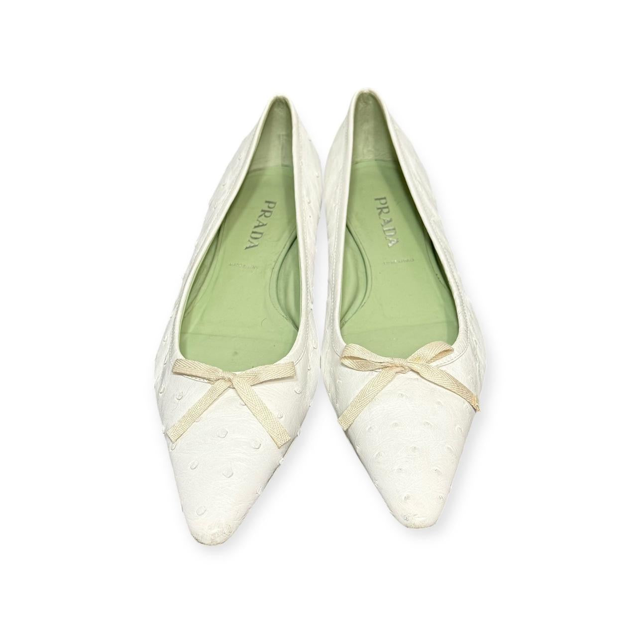 2000s prada ostrich leather pointed toe flats