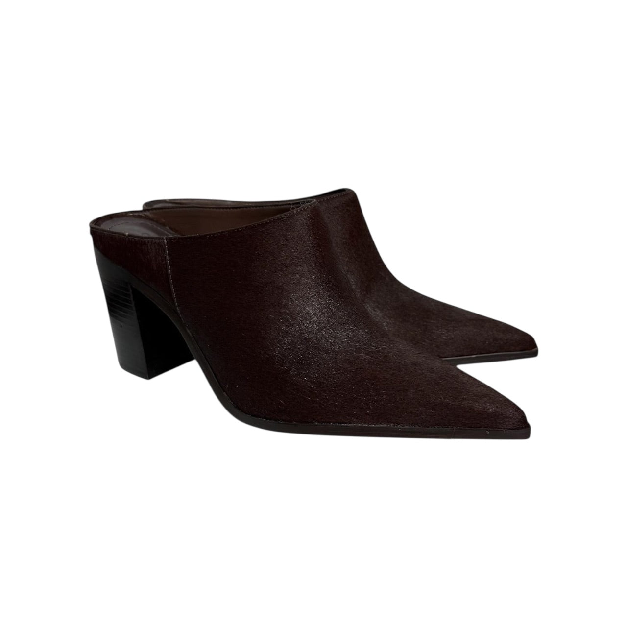 schutz mikki mules in dark red calf hair