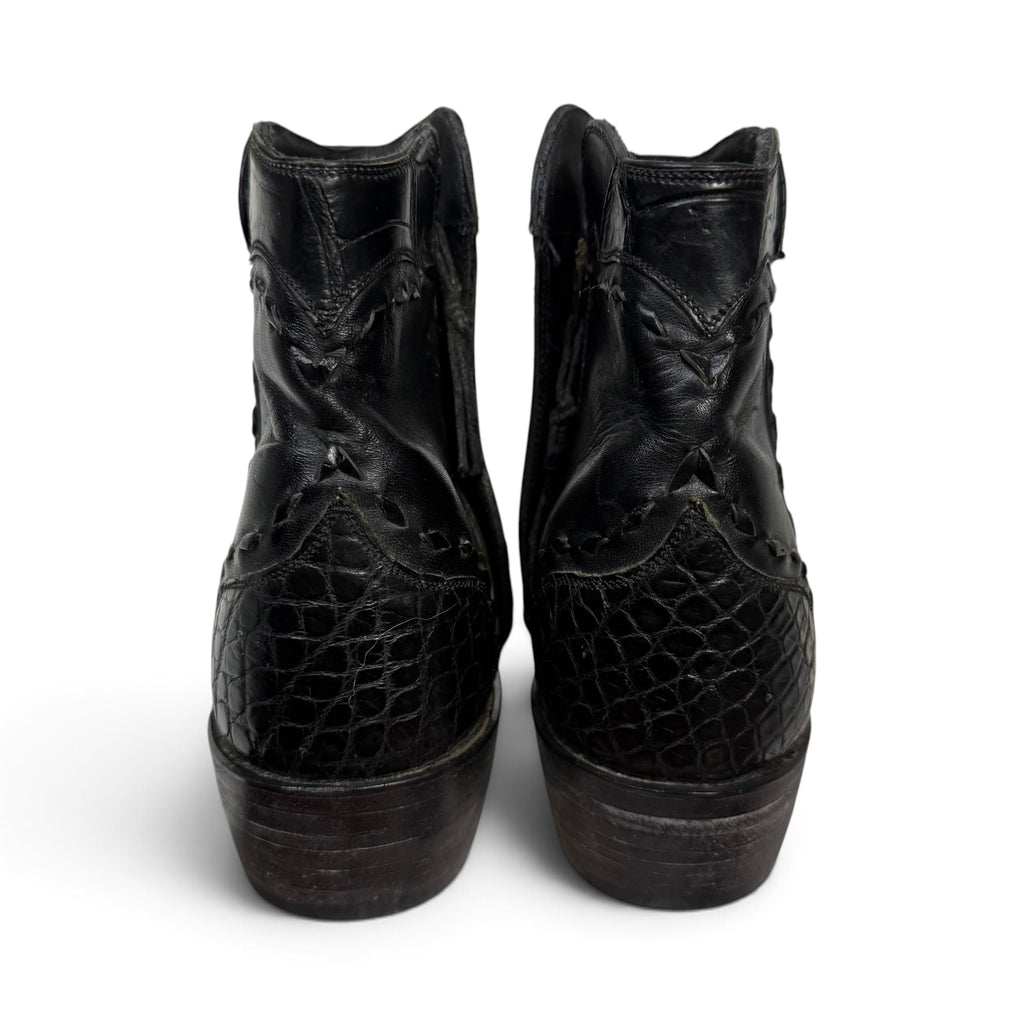 tres outlaws black leather alligator snip toe western ankle zorro boots
