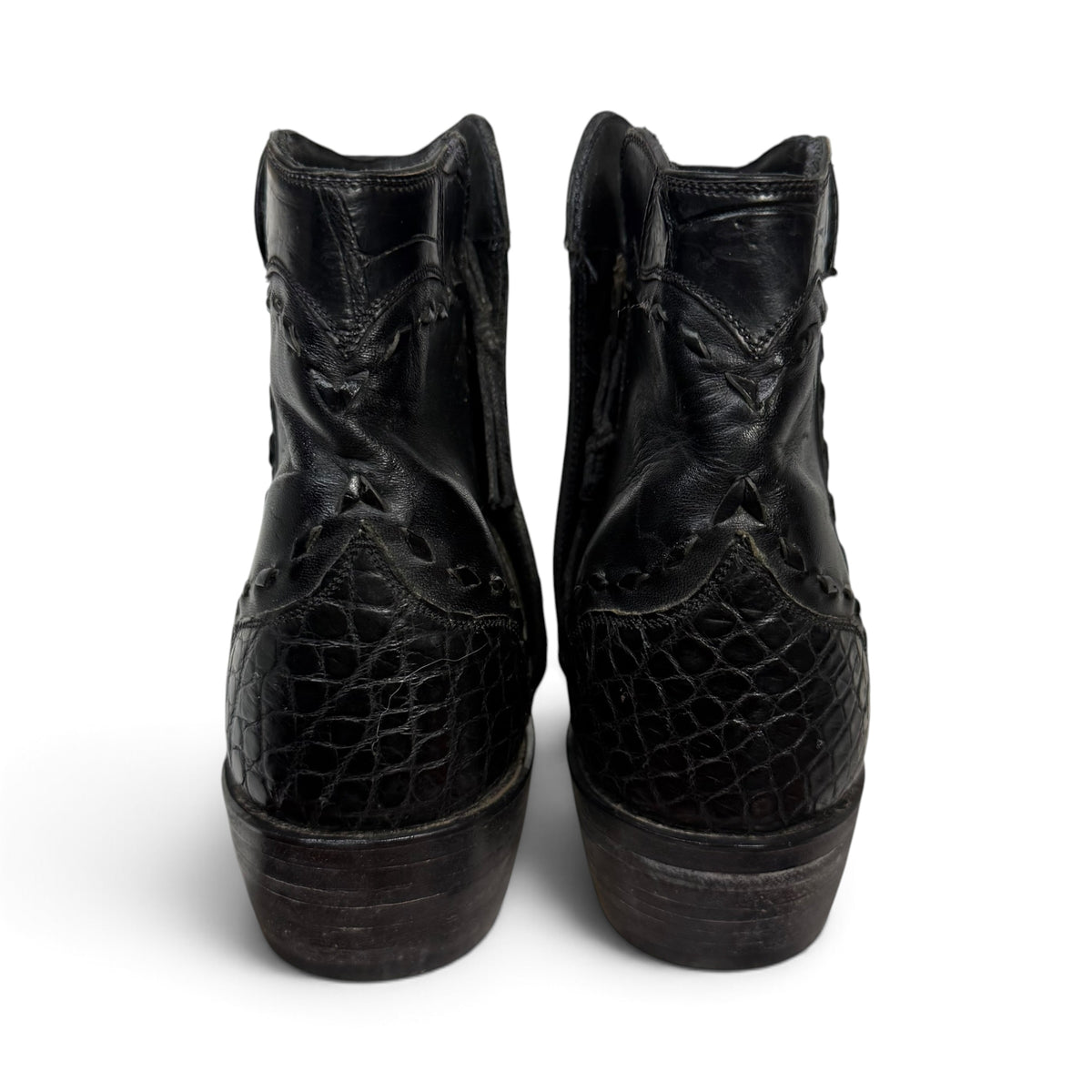 tres outlaws black leather alligator snip toe western ankle zorro boots