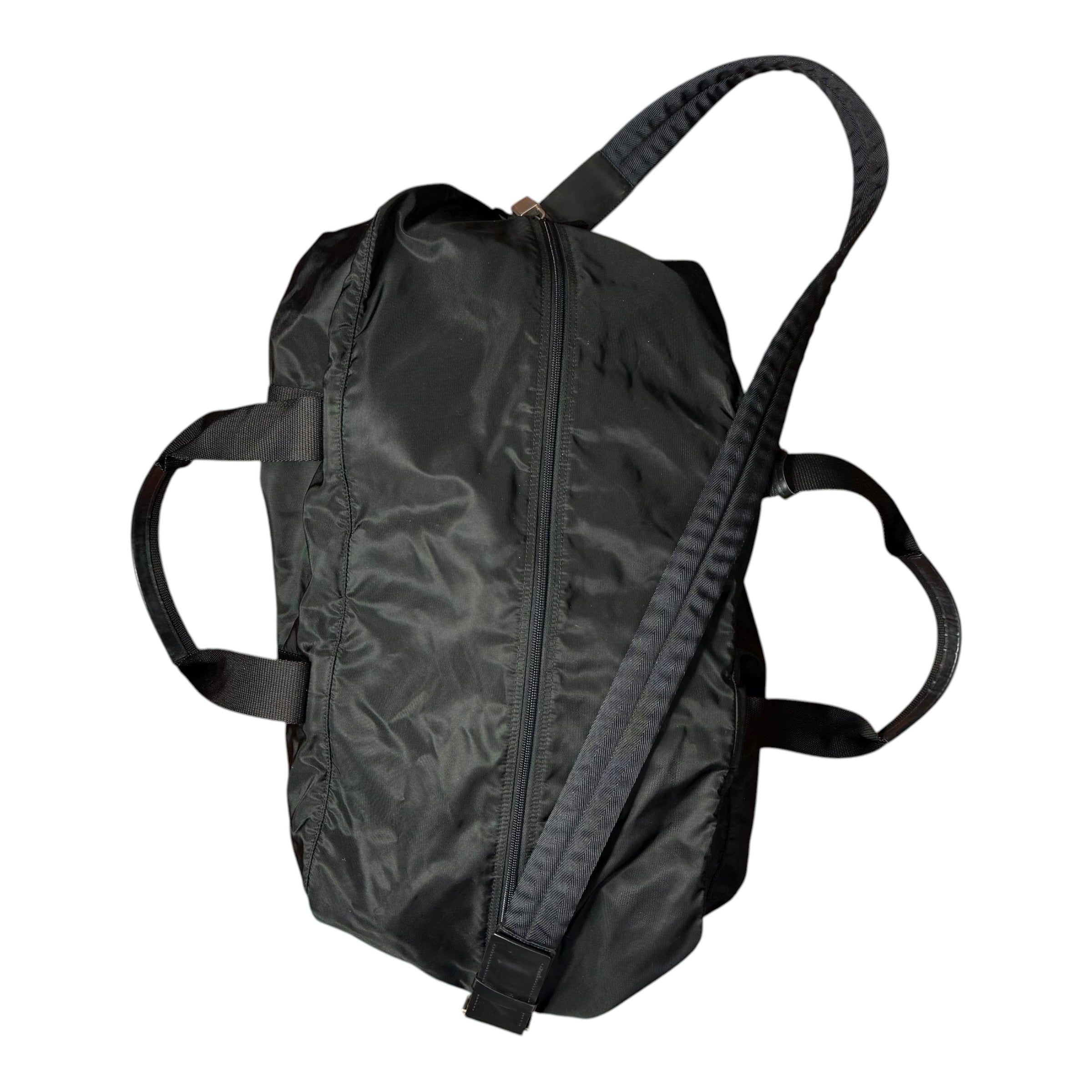 vintage 90s prada black tessuto nylon weekender duffle bag