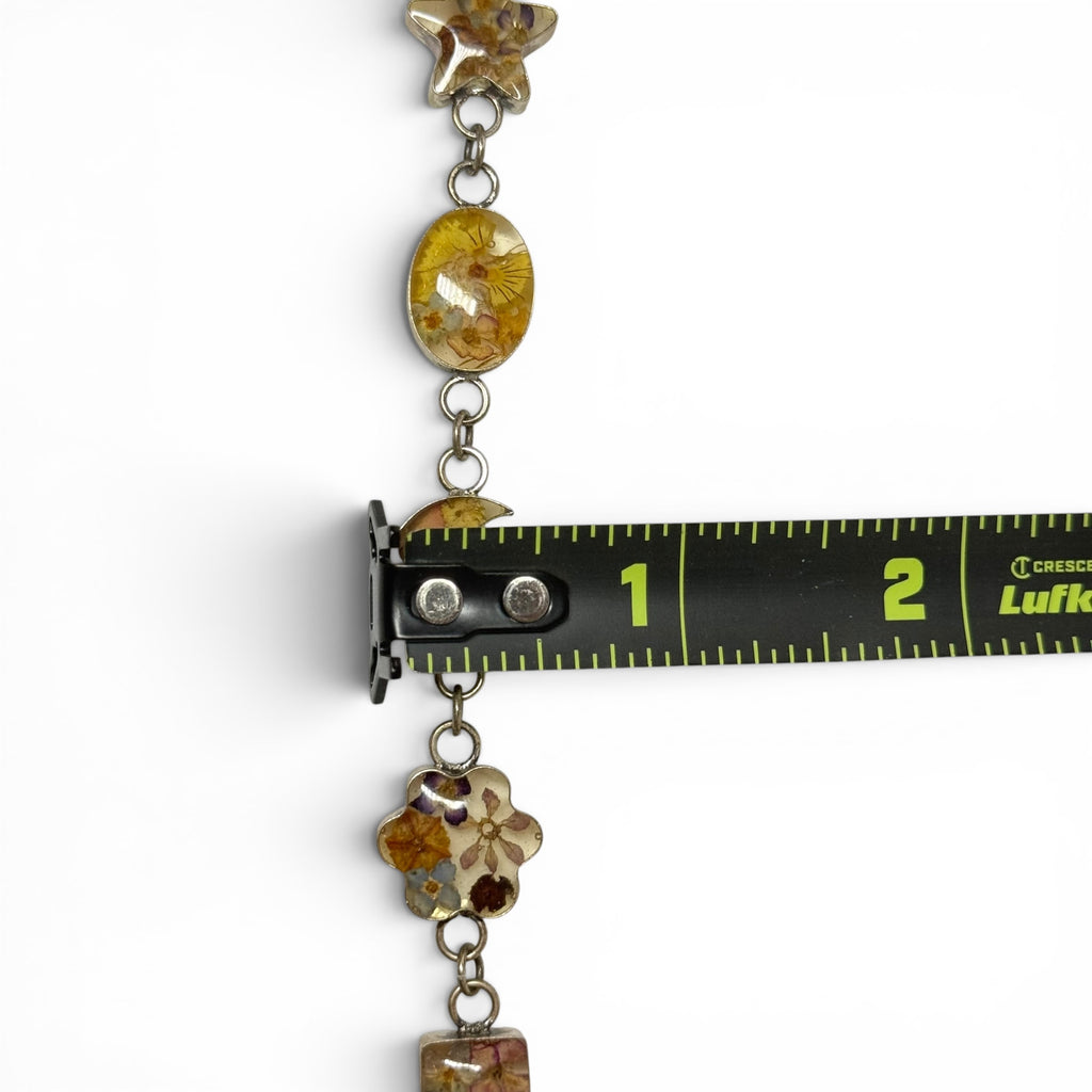 vintage 925 sterling silver dried flower multi shape 8” bracelet