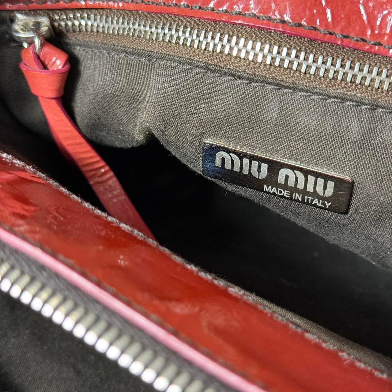 vintage miu miu patent leather top handle purse