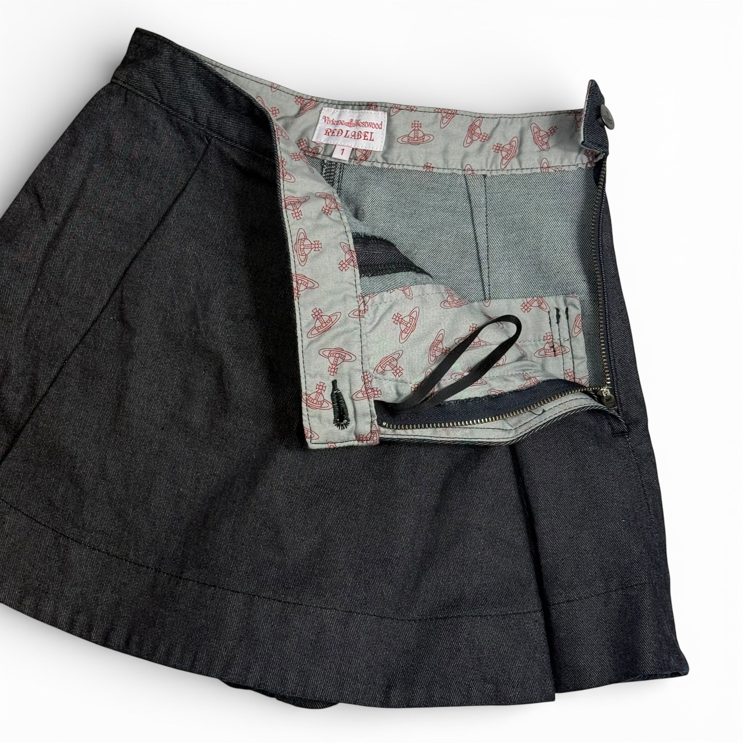 vivienne westwood red label dark wash orb logo denim skort