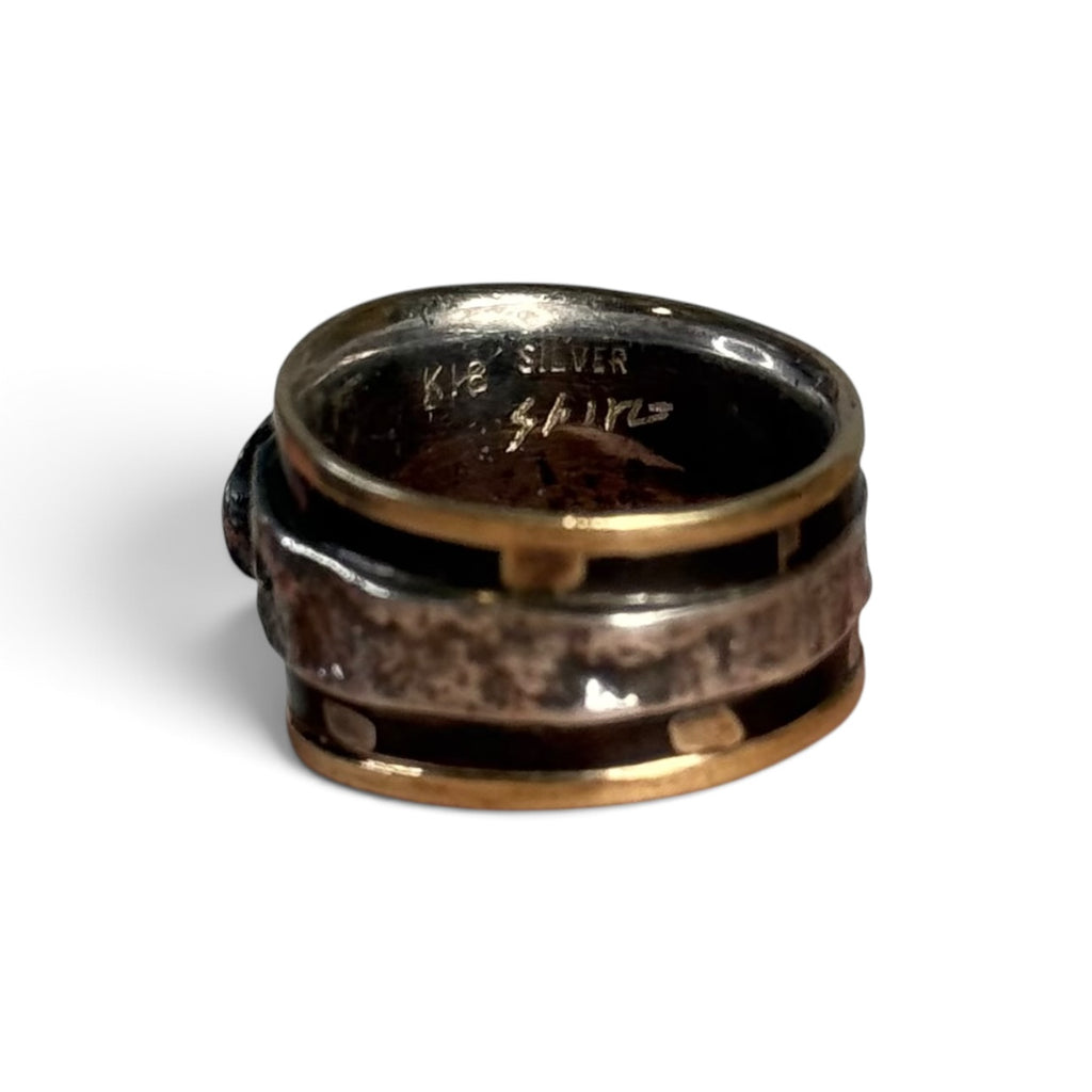 vintage shins japanese artisan K18 gold + silver synthetic star ruby textured band ring