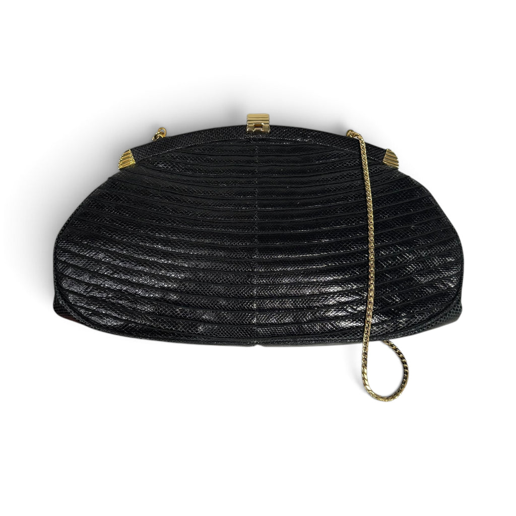 vintage 80s judith leiber black genuine lizard skin evening clutch bag