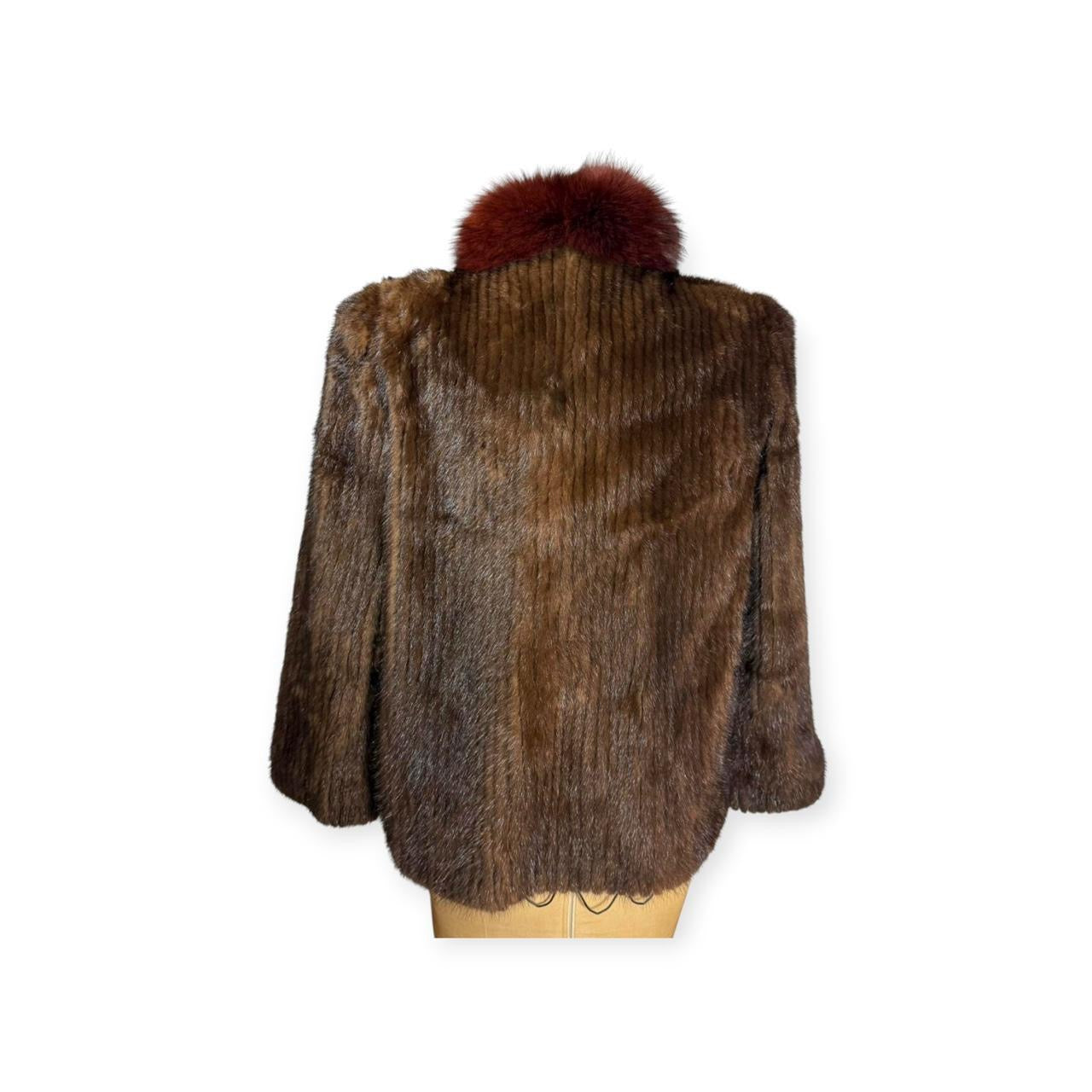 vintage corded mink & fox fur trim coat