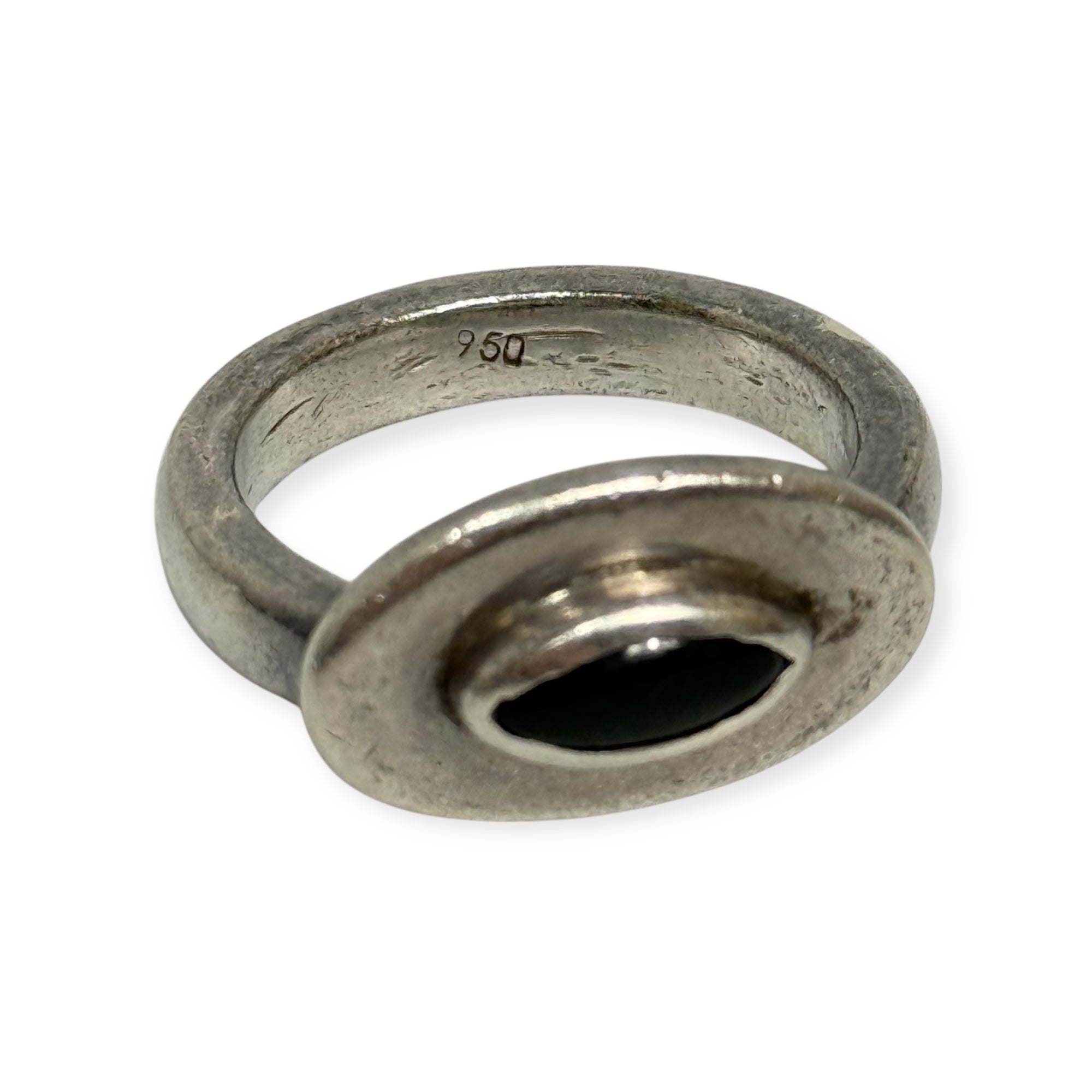 vintage sterling silver black onyx eye ring