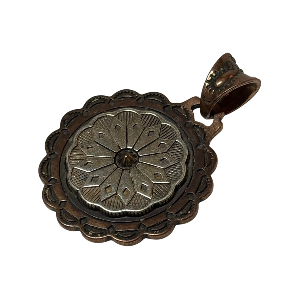 vintage navajo sterling silver & copper pendant signed kj wj