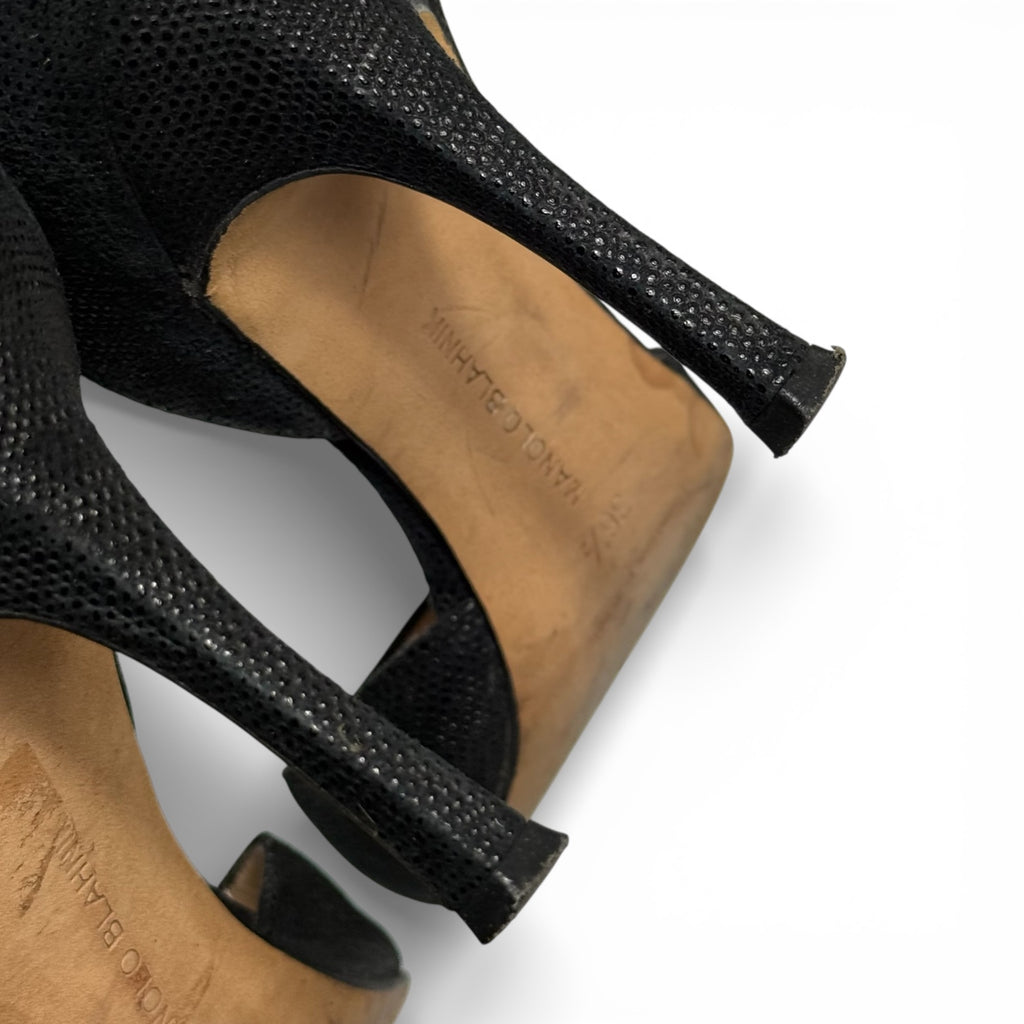 manolo blahnik black lizard embossed d’orsay pumps