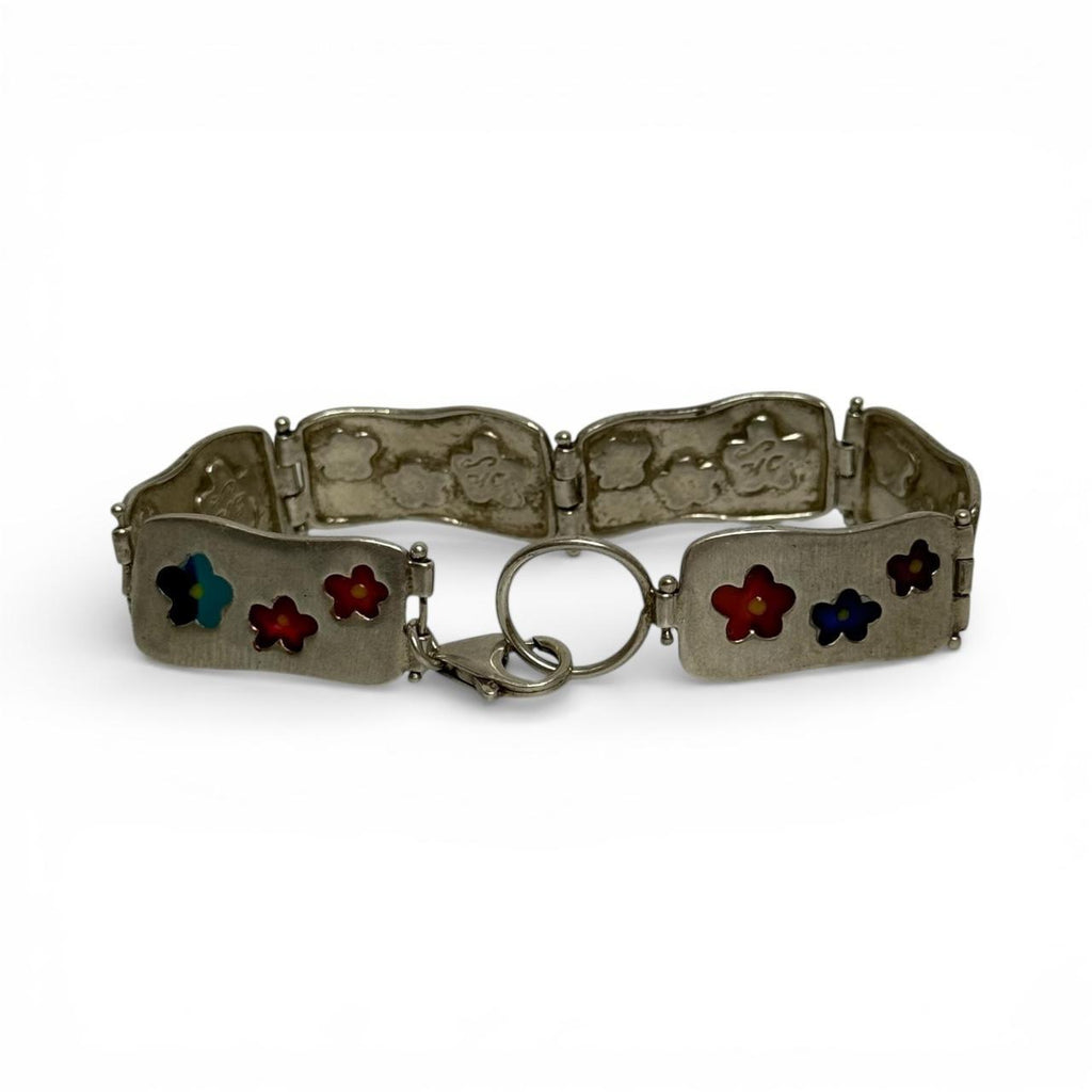vintage sterling silver & enamel flower bracelet