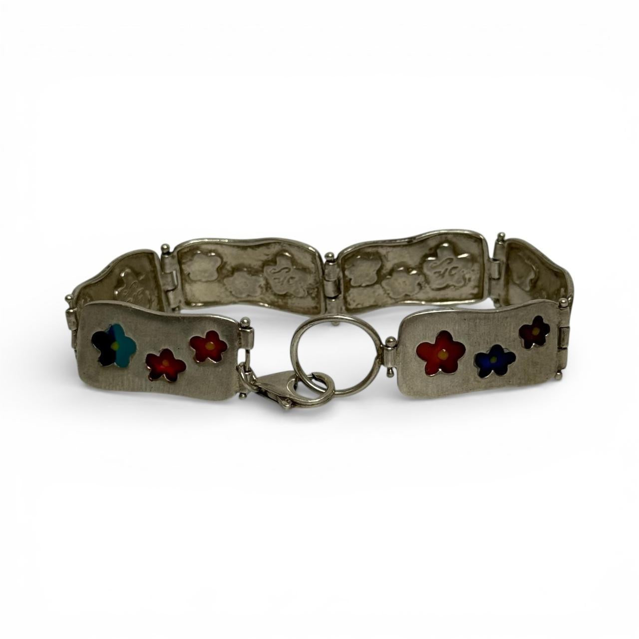 vintage sterling silver & enamel flower bracelet