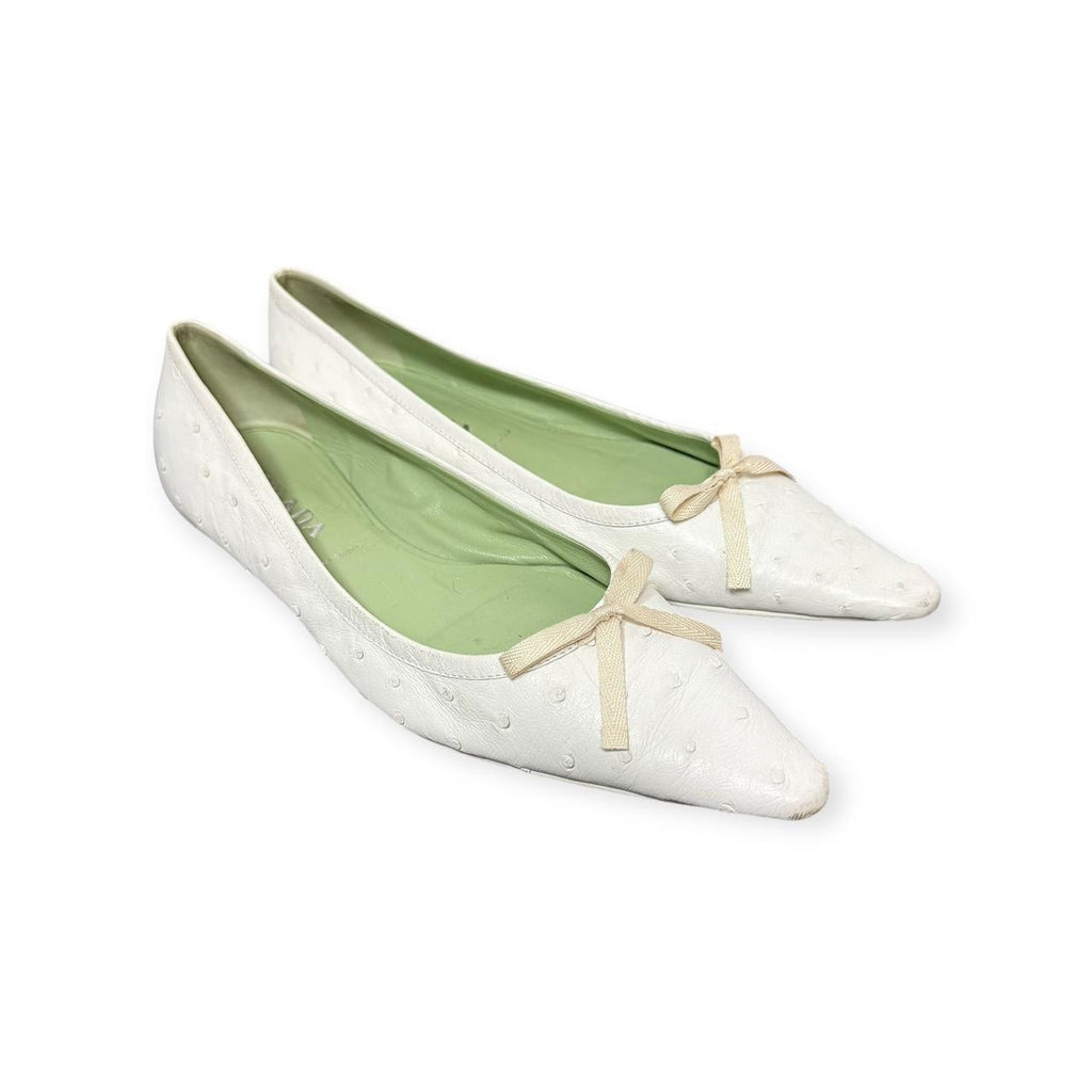 2000s prada ostrich leather pointed toe flats